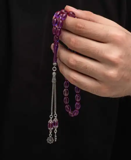 Gümüş Püskül Sıkma Kehribar Tesbih