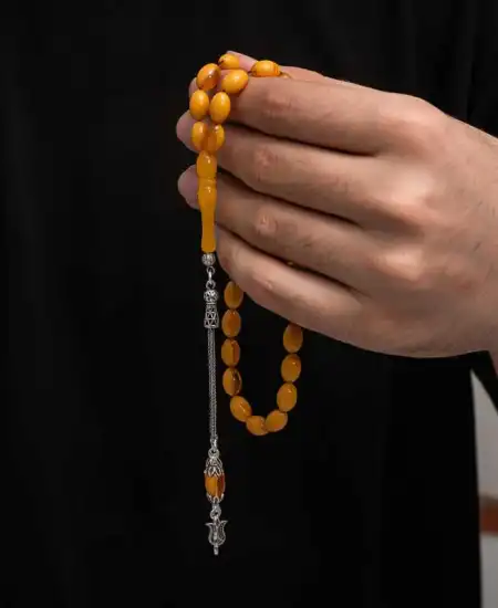 Gümüş Püskül Sıkma Kehribar Tesbih