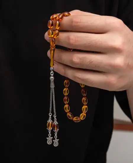 Gümüş Püskül Sıkma Kehribar Tesbih