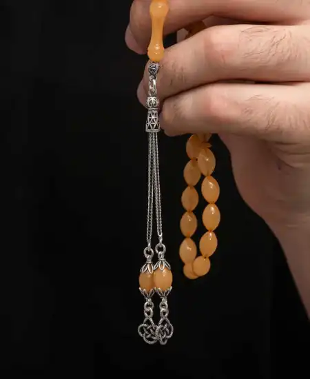 Gümüş Püskül Sıkma Kehribar Tesbih