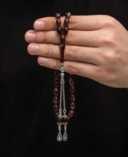 Gümüş Püskül Sıkma Kehribar Tesbih