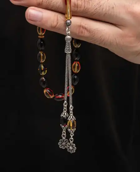 Gümüş Püskül Sıkma Kehribar Tesbih