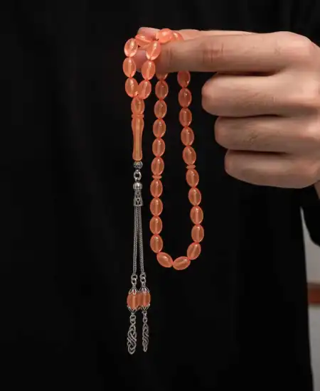 Gümüş Püskül Sıkma Kehribar Tesbih