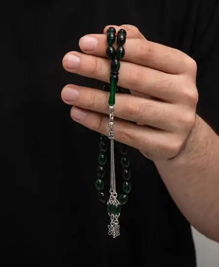 Gümüş Püskül Sıkma Kehribar Tesbih