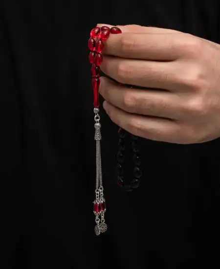 Gümüş Püskül Sıkma Kehribar Tesbih