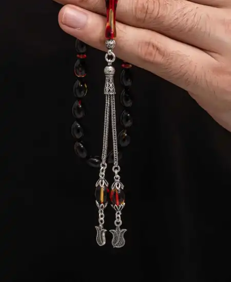 Gümüş Püskül Sıkma Kehribar Tesbih