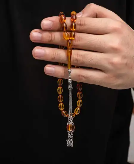 Gümüş Püskül Sıkma Kehribar Tesbih