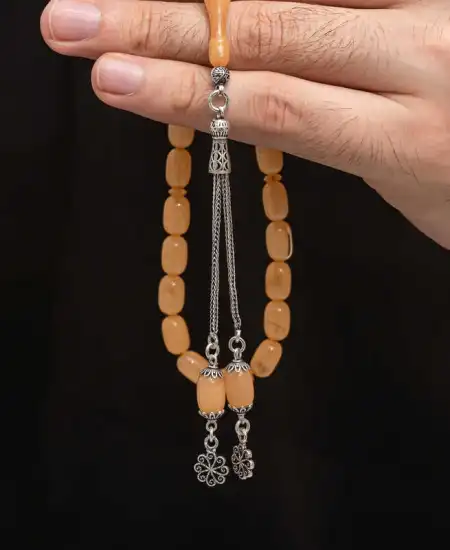 Gümüş Püskül Sıkma Kehribar Tesbih