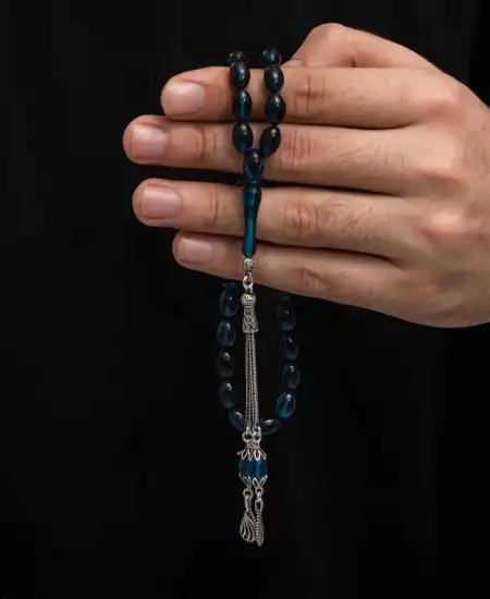 Gümüş Püskül Sıkma Kehribar Tesbih