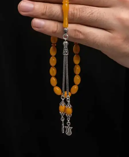 Gümüş Püskül Sıkma Kehribar Tesbih