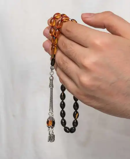 Gümüş Püskül Sıkma Kehribar Tesbih