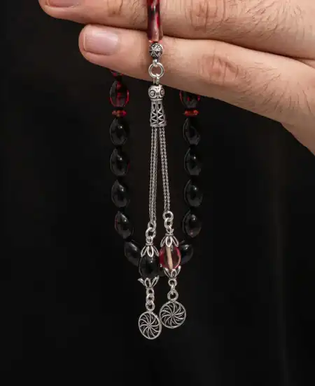 Gümüş Püskül Sıkma Kehribar Tesbih