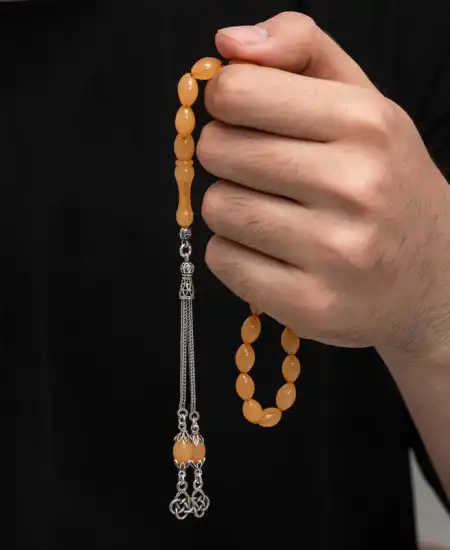 Gümüş Püskül Sıkma Kehribar Tesbih