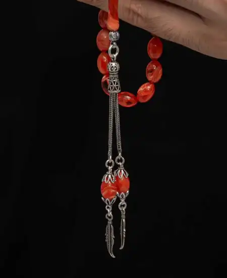 Gümüş Püskül Sıkma Kehribar Tesbih