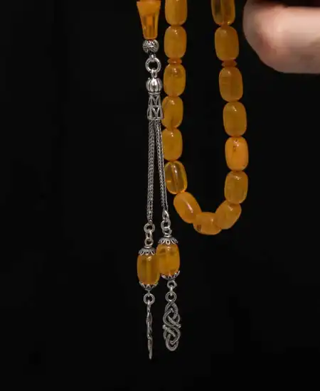 Gümüş Püskül Sıkma Kehribar Tesbih