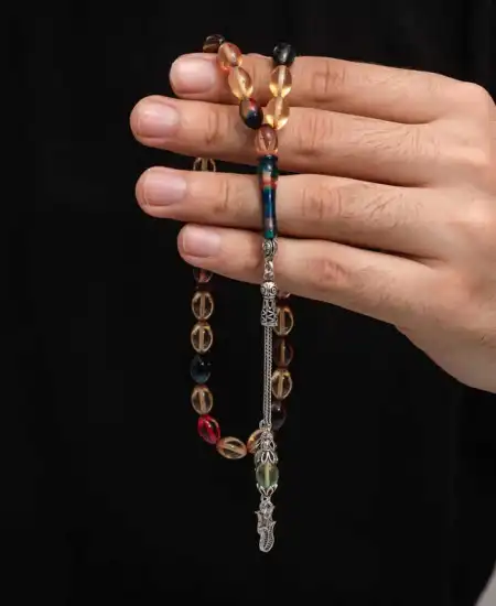 Gümüş Püskül Sıkma Kehribar Tesbih