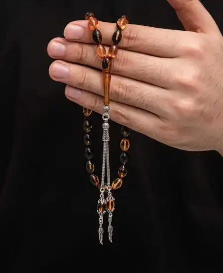 Gümüş Püskül Sıkma Kehribar Tesbih