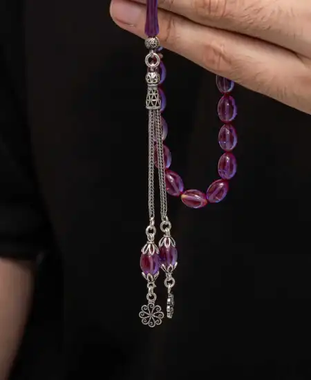 Gümüş Püskül Sıkma Kehribar Tesbih