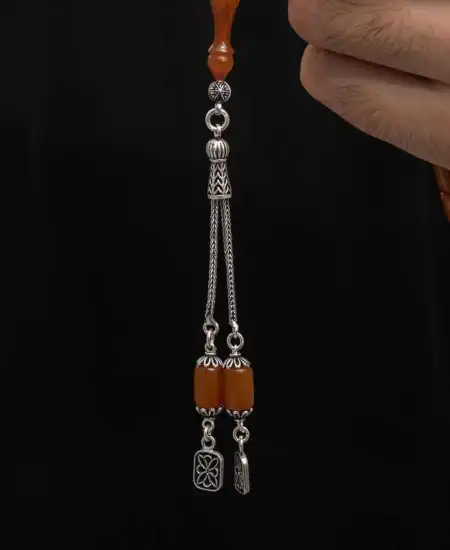 Gümüş Püskül Sıkma Kehribar Tesbih