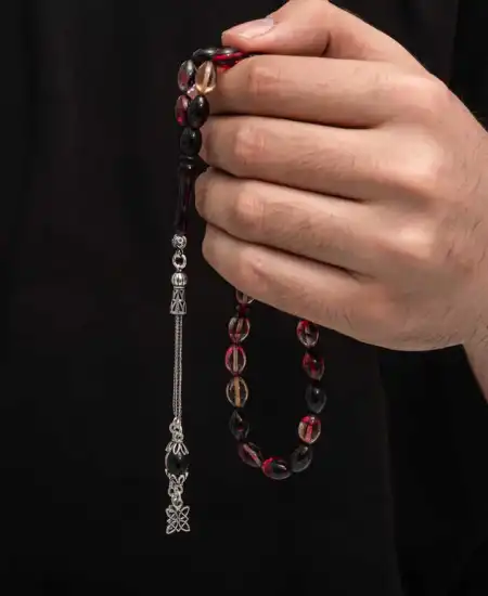 Gümüş Püskül Sıkma Kehribar Tesbih