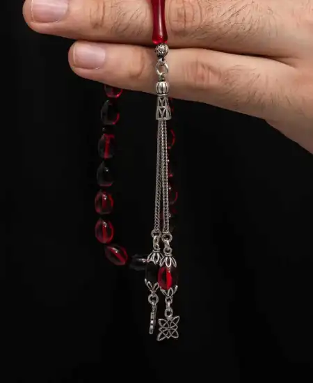 Gümüş Püskül Sıkma Kehribar Tesbih