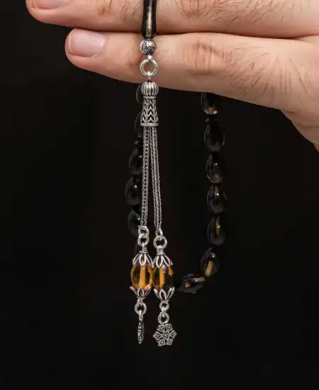 Gümüş Püskül Sıkma Kehribar Tesbih