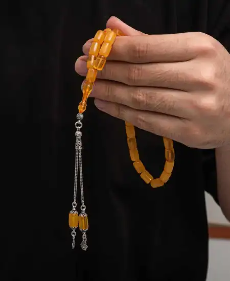 Gümüş Püskül Sıkma Kehribar Tesbih