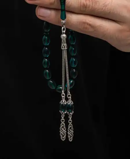 Gümüş Püskül Sıkma Kehribar Tesbih