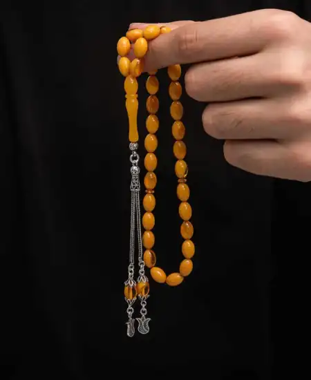 Gümüş Püskül Sıkma Kehribar Tesbih