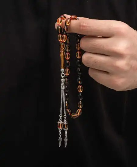 Gümüş Püskül Sıkma Kehribar Tesbih