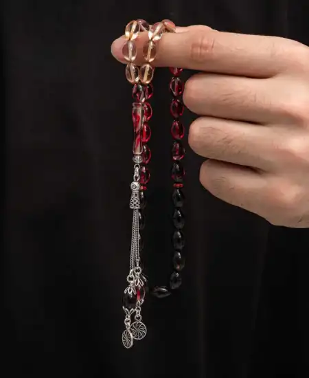 Gümüş Püskül Sıkma Kehribar Tesbih