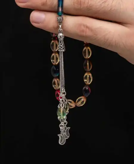 Gümüş Püskül Sıkma Kehribar Tesbih