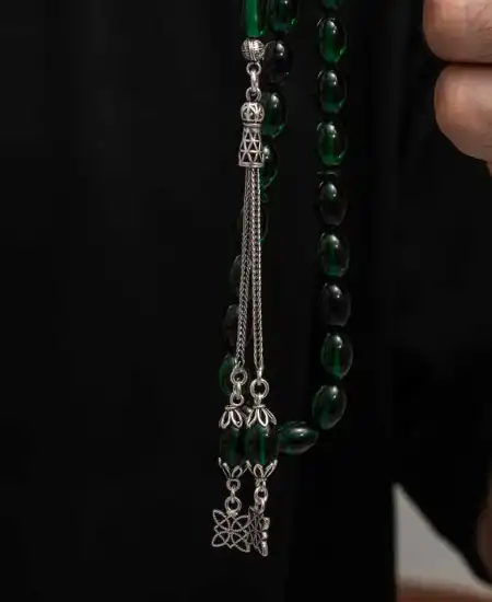 Gümüş Püskül Sıkma Kehribar Tesbih