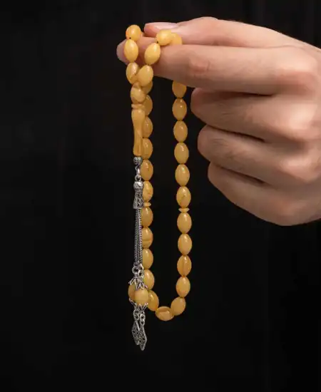 Gümüş Püskül Sıkma Kehribar Tesbih