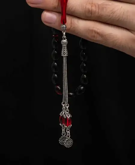 Gümüş Püskül Sıkma Kehribar Tesbih