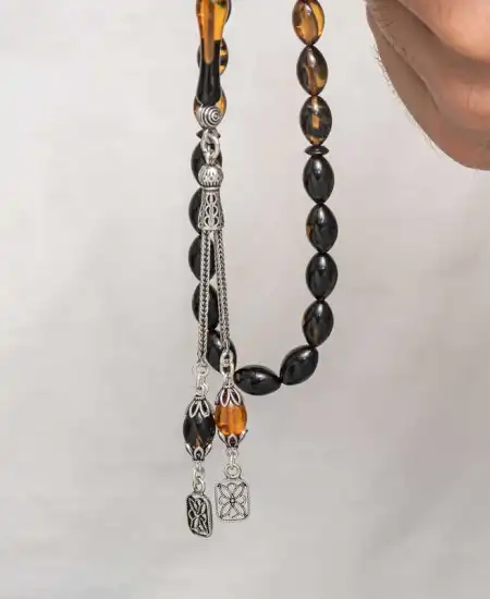 Gümüş Püskül Sıkma Kehribar Tesbih