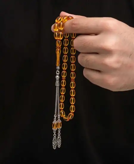 Gümüş Püskül Sıkma Kehribar Tesbih