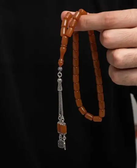 Gümüş Püskül Sıkma Kehribar Tesbih