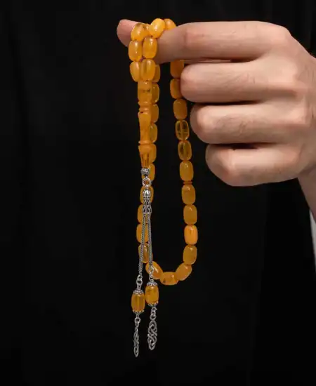 Gümüş Püskül Sıkma Kehribar Tesbih