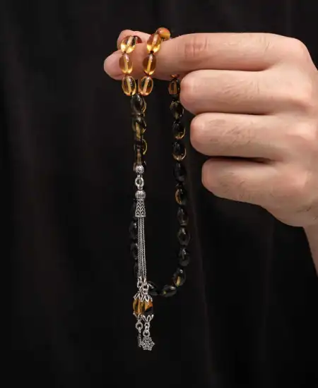 Gümüş Püskül Sıkma Kehribar Tesbih