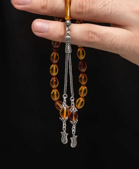 Gümüş Püskül Sıkma Kehribar Tesbih