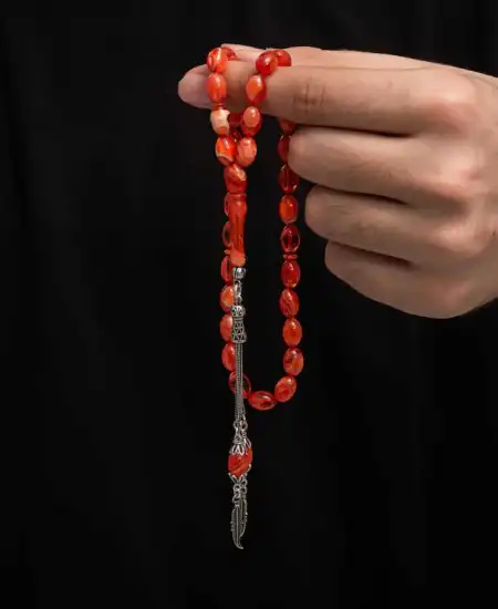 Gümüş Püskül Sıkma Kehribar Tesbih