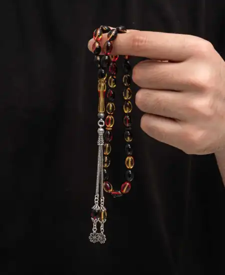 Gümüş Püskül Sıkma Kehribar Tesbih