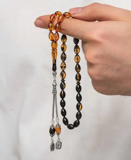 Gümüş Püskül Sıkma Kehribar Tesbih