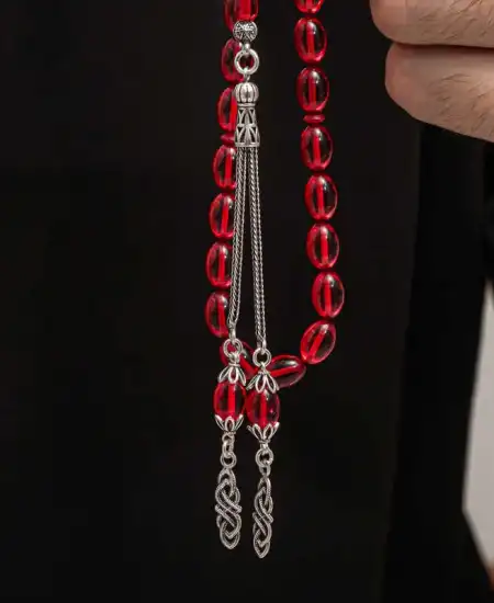 Gümüş Püskül Sıkma Kehribar Tesbih