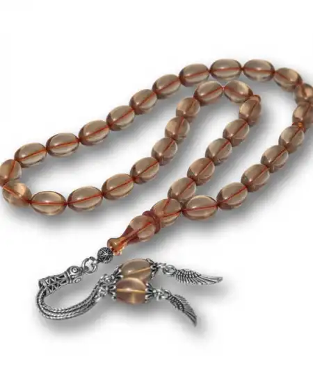 Gümüş Püsküllü Ateş Kehribar Tesbih