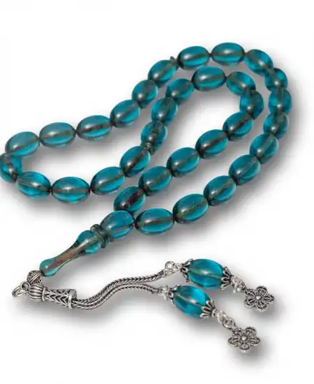 Gümüş Püsküllü Ateş Kehribar Tesbih