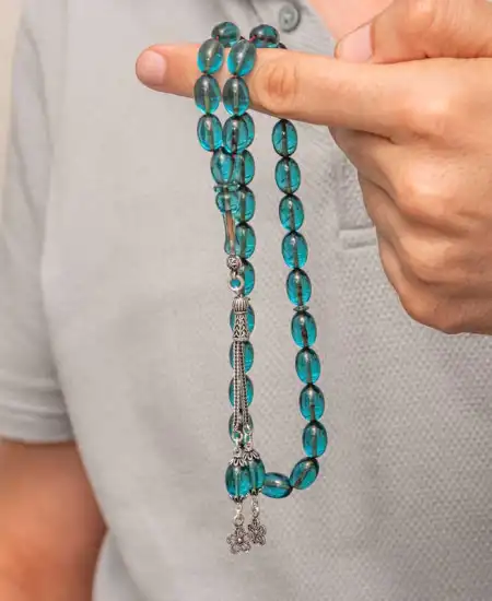 Gümüş Püsküllü Ateş Kehribar Tesbih