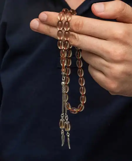 Gümüş Püsküllü Ateş Kehribar Tesbih