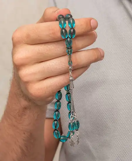 Gümüş Püsküllü Ateş Kehribar Tesbih